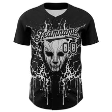 Laden Sie das Bild in den Galerie-Viewer, Custom Black White 3D Pattern Design Rave Skull Authentic Baseball Jersey
