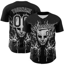 Laden Sie das Bild in den Galerie-Viewer, Custom Black White 3D Pattern Design Rave Skull Authentic Baseball Jersey