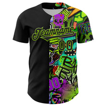 Laden Sie das Bild in den Galerie-Viewer, Custom Black Neon Green 3D Pattern Design Rave Monster Authentic Baseball Jersey