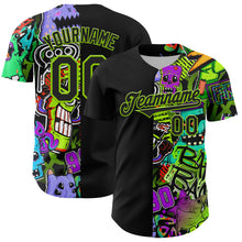Laden Sie das Bild in den Galerie-Viewer, Custom Black Neon Green 3D Pattern Design Rave Monster Authentic Baseball Jersey