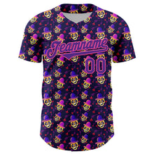 Laden Sie das Bild in den Galerie-Viewer, Custom Purple Pink 3D Pattern Design Rave Skull Authentic Baseball Jersey
