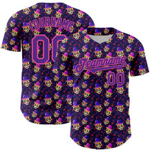 Laden Sie das Bild in den Galerie-Viewer, Custom Purple Pink 3D Pattern Design Rave Skull Authentic Baseball Jersey