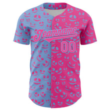 Laden Sie das Bild in den Galerie-Viewer, Custom Pink Light Blue 3D Pattern Design Rave Halloween Pumpkin Authentic Baseball Jersey