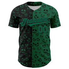 Laden Sie das Bild in den Galerie-Viewer, Custom Kelly Green Black 3D Pattern Design Rave Halloween Pumpkin Authentic Baseball Jersey