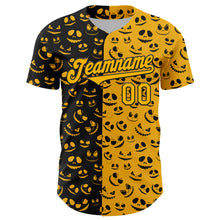 Laden Sie das Bild in den Galerie-Viewer, Custom Gold Black 3D Pattern Design Rave Halloween Pumpkin Authentic Baseball Jersey