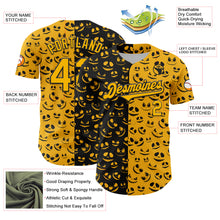 Laden Sie das Bild in den Galerie-Viewer, Custom Gold Black 3D Pattern Design Rave Halloween Pumpkin Authentic Baseball Jersey
