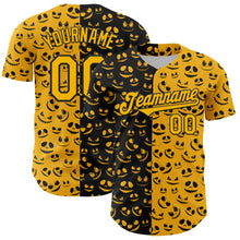 Laden Sie das Bild in den Galerie-Viewer, Custom Gold Black 3D Pattern Design Rave Halloween Pumpkin Authentic Baseball Jersey