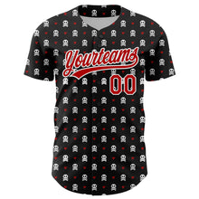 Load image into Gallery viewer, Custom Black Red-White 3D Gothic Style Skull Authentic Baseball Jersey
