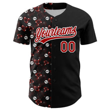 Laden Sie das Bild in den Galerie-Viewer, Custom Black Red-White 3D Gothic Style Skull Authentic Baseball Jersey