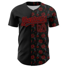 Load image into Gallery viewer, Custom Black Red 3D Pattern Design Gothic Style Rose Authentic Baseball Jersey