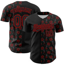 Load image into Gallery viewer, Custom Black Red 3D Pattern Design Gothic Style Rose Authentic Baseball Jersey