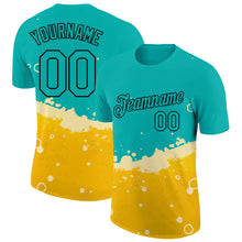 Загрузить изображение в средство просмотра галереи, Custom Aqua Yellow-Black 3D Pattern Design Beer Performance T-Shirt