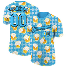 Load image into Gallery viewer, Custom Sky Blue Black 3D Pattern Design Beer Performance T-Shirt
