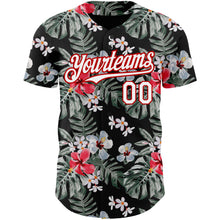 Загрузить изображение в средство просмотра галереи, Custom Black White-Red 3D Pattern Design Tropical Hawaii Plant Authentic Baseball Jersey
