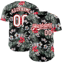 Загрузить изображение в средство просмотра галереи, Custom Black White-Red 3D Pattern Design Tropical Hawaii Plant Authentic Baseball Jersey