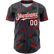 Загрузить изображение в средство просмотра галереи, Custom Gray White-Red 3D Pattern Design Tropical Anthurium Flower Authentic Baseball Jersey
