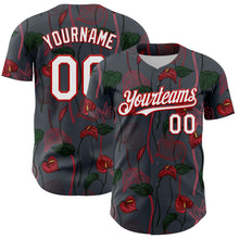 Загрузить изображение в средство просмотра галереи, Custom Gray White-Red 3D Pattern Design Tropical Anthurium Flower Authentic Baseball Jersey