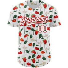 Загрузить изображение в средство просмотра галереи, Custom White Red 3D Pattern Design Tropical Anthurium Flower Authentic Baseball Jersey