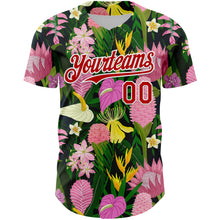 Load image into Gallery viewer, Custom Kelly Green Red-White 3D Pattern Design Tropical Anthurium Flower Authentic Baseball Jersey