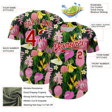 Load image into Gallery viewer, Custom Kelly Green Red-White 3D Pattern Design Tropical Anthurium Flower Authentic Baseball Jersey