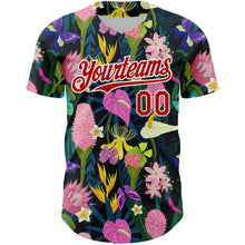 Загрузить изображение в средство просмотра галереи, Custom Black Red-White 3D Pattern Design Tropical Anthurium Flower Authentic Baseball Jersey