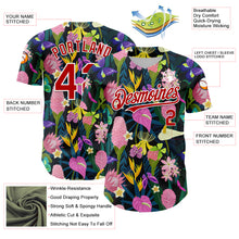 Загрузить изображение в средство просмотра галереи, Custom Black Red-White 3D Pattern Design Tropical Anthurium Flower Authentic Baseball Jersey