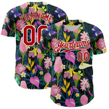 Загрузить изображение в средство просмотра галереи, Custom Black Red-White 3D Pattern Design Tropical Anthurium Flower Authentic Baseball Jersey