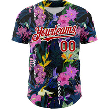 Загрузить изображение в средство просмотра галереи, Custom Black Red-White 3D Pattern Design Tropical Anthurium Flower Authentic Baseball Jersey