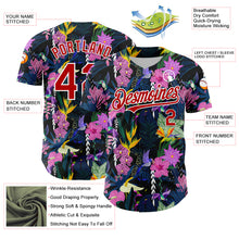 Загрузить изображение в средство просмотра галереи, Custom Black Red-White 3D Pattern Design Tropical Anthurium Flower Authentic Baseball Jersey