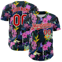 Загрузить изображение в средство просмотра галереи, Custom Black Red-White 3D Pattern Design Tropical Anthurium Flower Authentic Baseball Jersey