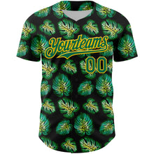 Загрузить изображение в средство просмотра галереи, Custom Black Kelly Green-Gold 3D Pattern Design Tropical Monstera Authentic Baseball Jersey