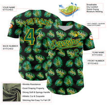 Загрузить изображение в средство просмотра галереи, Custom Black Kelly Green-Gold 3D Pattern Design Tropical Monstera Authentic Baseball Jersey