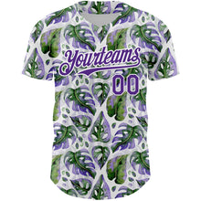 Загрузить изображение в средство просмотра галереи, Custom White Purple 3D Pattern Design Tropical Monstera Authentic Baseball Jersey