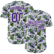 Загрузить изображение в средство просмотра галереи, Custom White Purple 3D Pattern Design Tropical Monstera Authentic Baseball Jersey