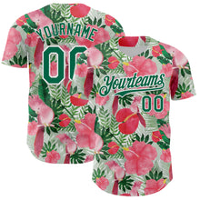 Load image into Gallery viewer, Custom White Kelly Green 3D Pattern Design Tropical Plant And Bird Authentic Baseball Jersey
