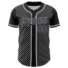 Charger l'image dans la galerie, Custom Black Gray 3D Pattern Design Diagonal Stripes Authentic Baseball Jersey
