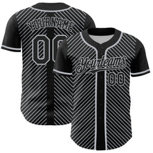 Charger l'image dans la galerie, Custom Black Gray 3D Pattern Design Diagonal Stripes Authentic Baseball Jersey