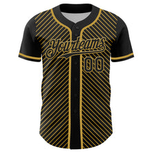 Загрузить изображение в средство просмотра галереи, Custom Black Old Gold 3D Pattern Design Diagonal Stripes Authentic Baseball Jersey