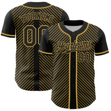 Загрузить изображение в средство просмотра галереи, Custom Black Old Gold 3D Pattern Design Diagonal Stripes Authentic Baseball Jersey