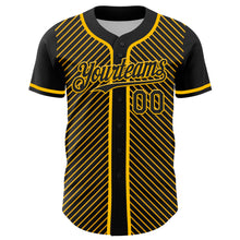 Загрузить изображение в средство просмотра галереи, Custom Black Gold 3D Pattern Design Diagonal Stripes Authentic Baseball Jersey