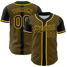 Загрузить изображение в средство просмотра галереи, Custom Black Gold 3D Pattern Design Diagonal Stripes Authentic Baseball Jersey