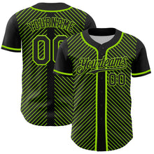 Load image into Gallery viewer, Custom Black Neon Green 3D Pattern Design Diagonal Stripes Authentic Baseball Jersey