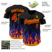 Load image into Gallery viewer, Custom Black Red-Gold 3D Pattern Design Flame Authentic Baseball Jersey