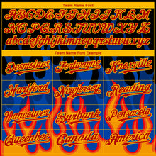 Load image into Gallery viewer, Custom Black Red-Gold 3D Pattern Design Flame Authentic Baseball Jersey