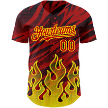 Загрузить изображение в средство просмотра галереи, Custom Red Black-Light Yellow 3D Pattern Design Flame Authentic Baseball Jersey