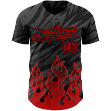 Load image into Gallery viewer, Custom Black Red 3D Pattern Design Flame Authentic Baseball Jersey