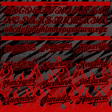 Load image into Gallery viewer, Custom Black Red 3D Pattern Design Flame Authentic Baseball Jersey