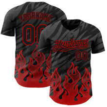Load image into Gallery viewer, Custom Black Red 3D Pattern Design Flame Authentic Baseball Jersey