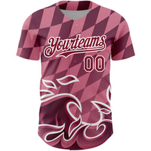 Load image into Gallery viewer, Custom Light Pink Crimson-White 3D Pattern Design Flame Authentic Baseball Jersey