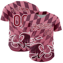 Load image into Gallery viewer, Custom Light Pink Crimson-White 3D Pattern Design Flame Authentic Baseball Jersey